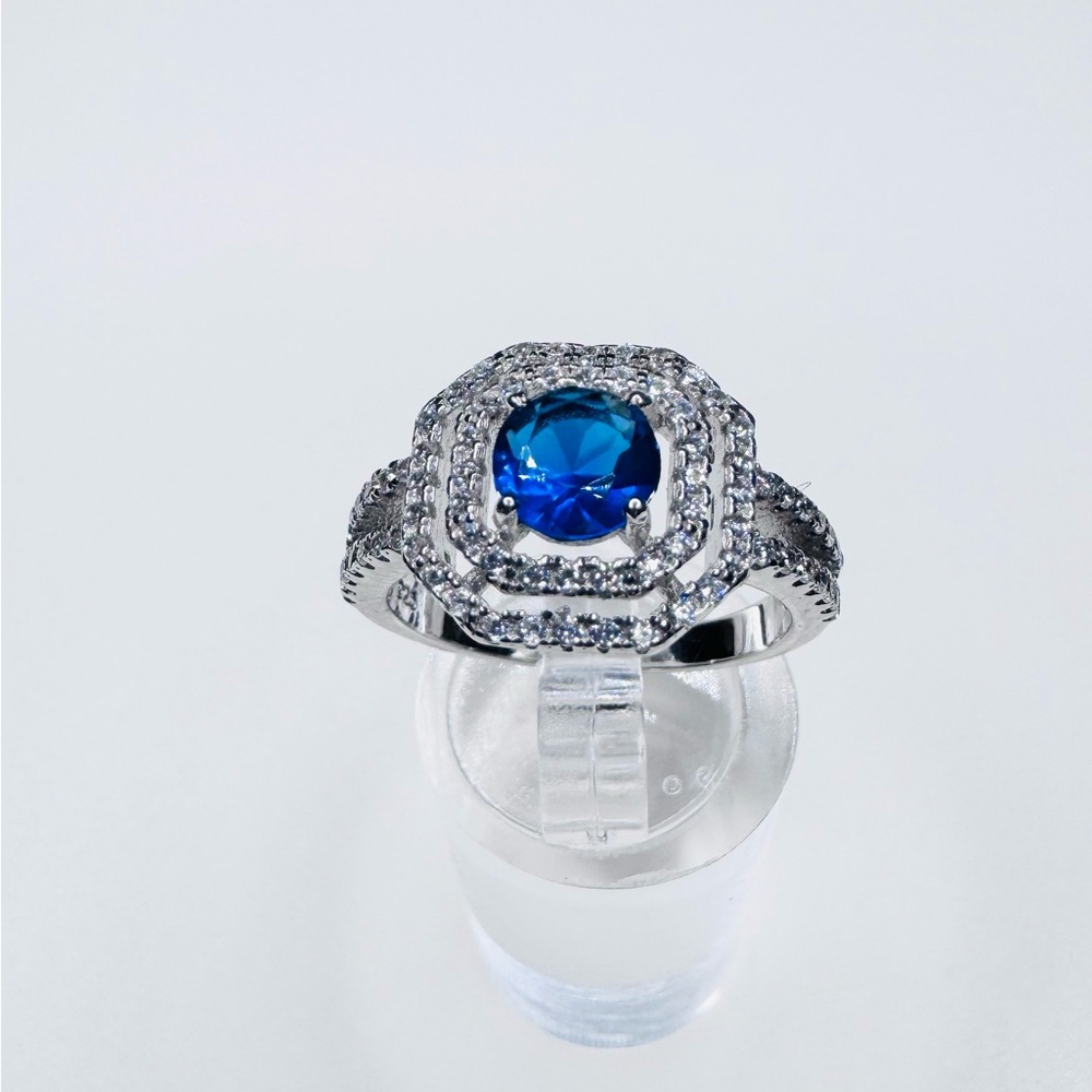 STERLING SILVER BLUE SAPPHIRE & SIMULATED DIAMONDS (video)